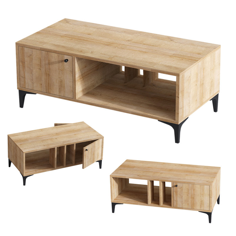 Modern Oak Coffee Table, 39.4 x 18.5 x 19.7 inches | 100% Melamine Coated Particle Board, Thickness: 0.7 inches | Sturdy Plastic Legs | Stylish Scandinavian Design, Perfect for Living Room & Contemporary Spaces