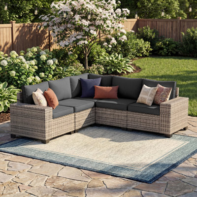 5-Person All-Weather PE Wicker Outdoor Sectional Sofa Set With Cushions And Wide Armrests