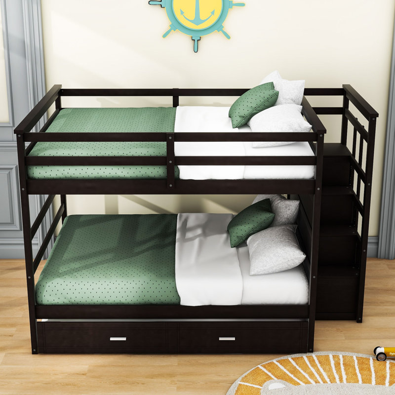 Jarron Kids Full Over Full Bunk Bed with Trundle with Drawers, Espresso