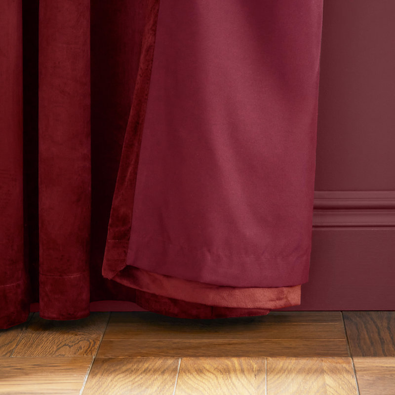 Kingsley Matt Velvet Lined Eyelet Curtains, Red