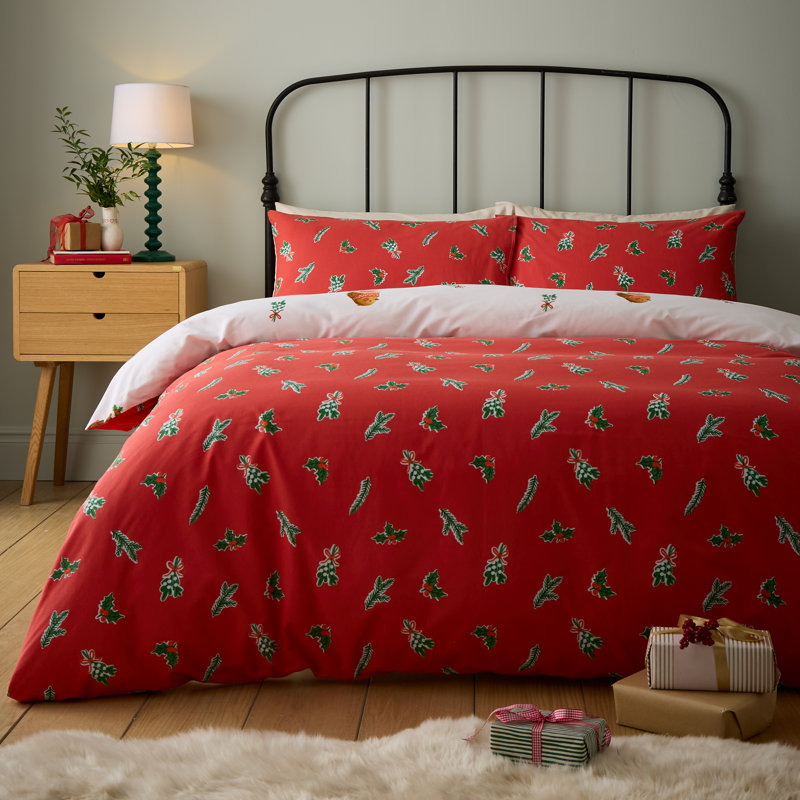 Christmas Robins Reversible Duvet Cover Set, Double