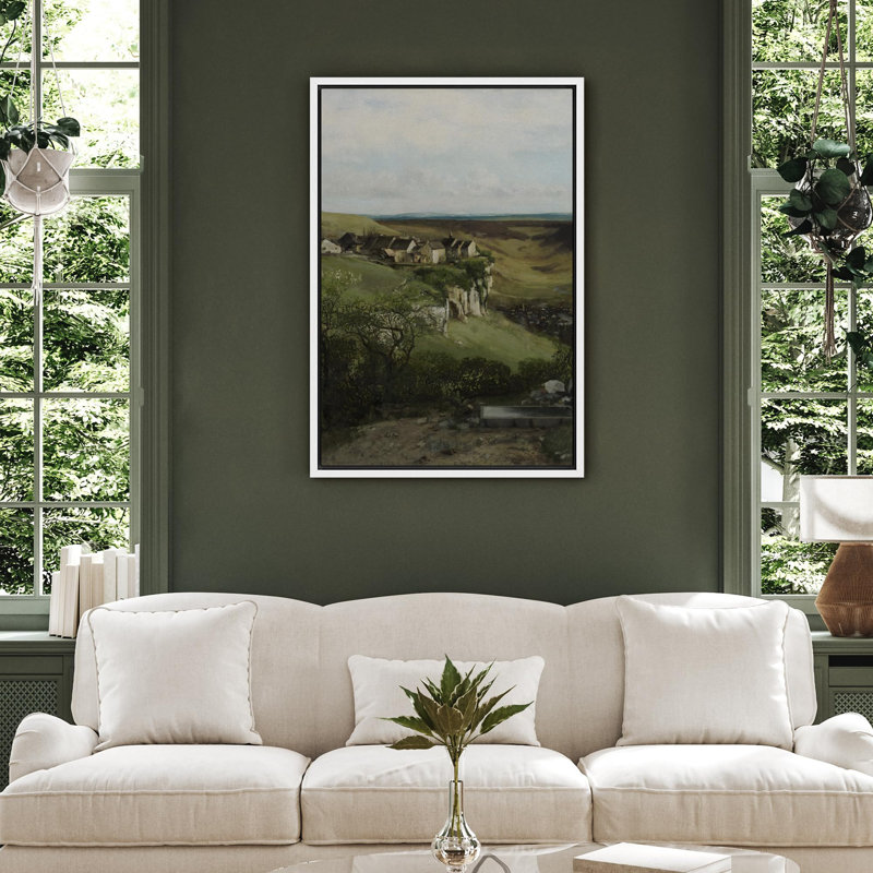 Charmant village, falaise, campagne rustique, illustrations de paysage champêtre français, H 36 po x l 24 po, Blanc