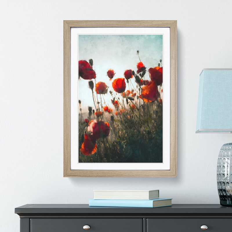 Poppy Flowers - Picture Frame Painting Print, Oak Framed, 45cm H x 33cm W x 2cm D
