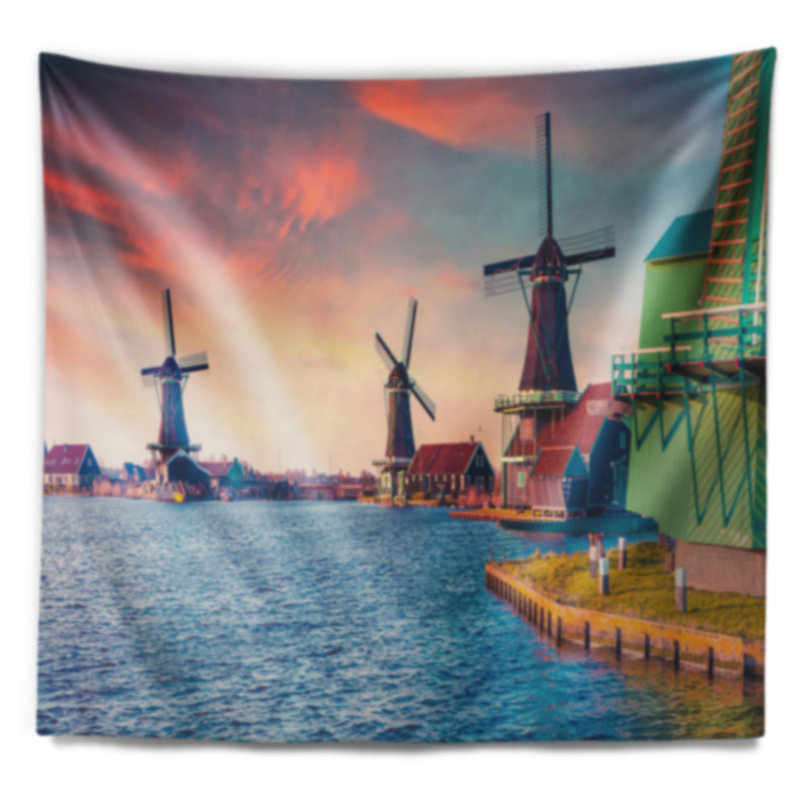 Tapisserie «Landscape Zaandam Mills on Water», H 32 po x l 39 po