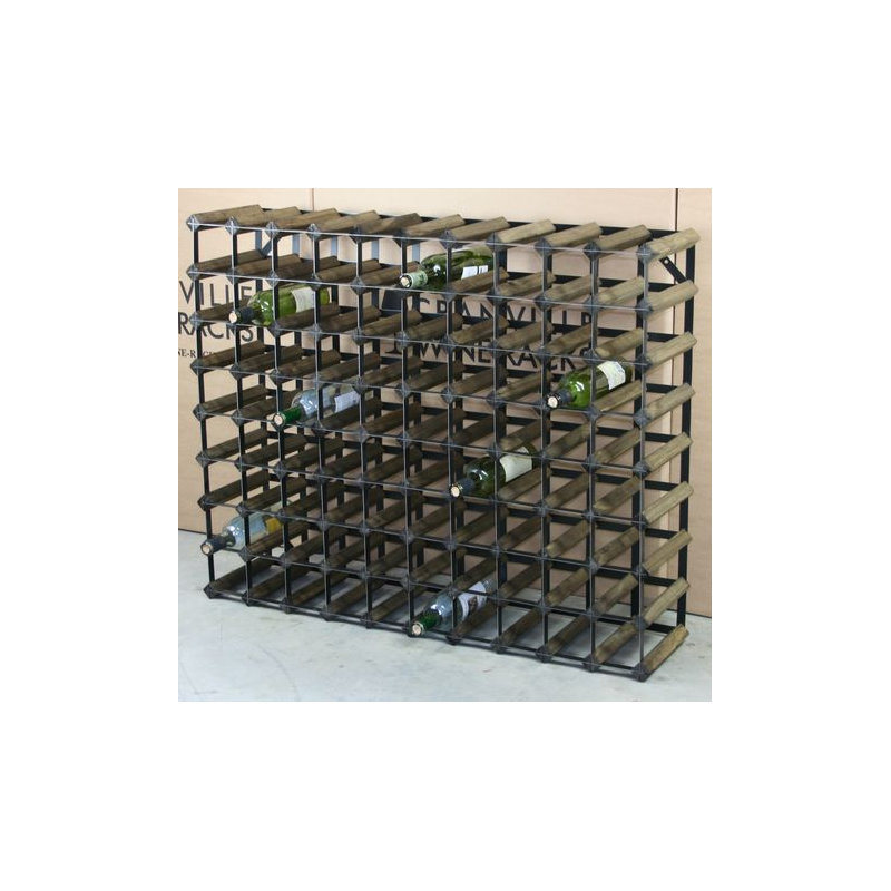Liddle 90 Bottle Floor Wine Bottle Rack, Walnut Stained Pine / Black Steel