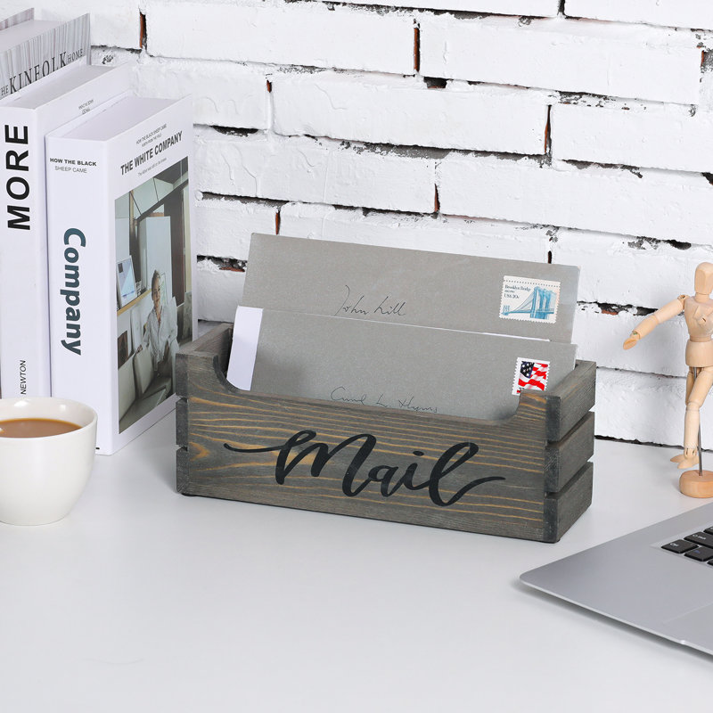 Emmie-May MAIL Wood Holder Paper Organiser, Grey