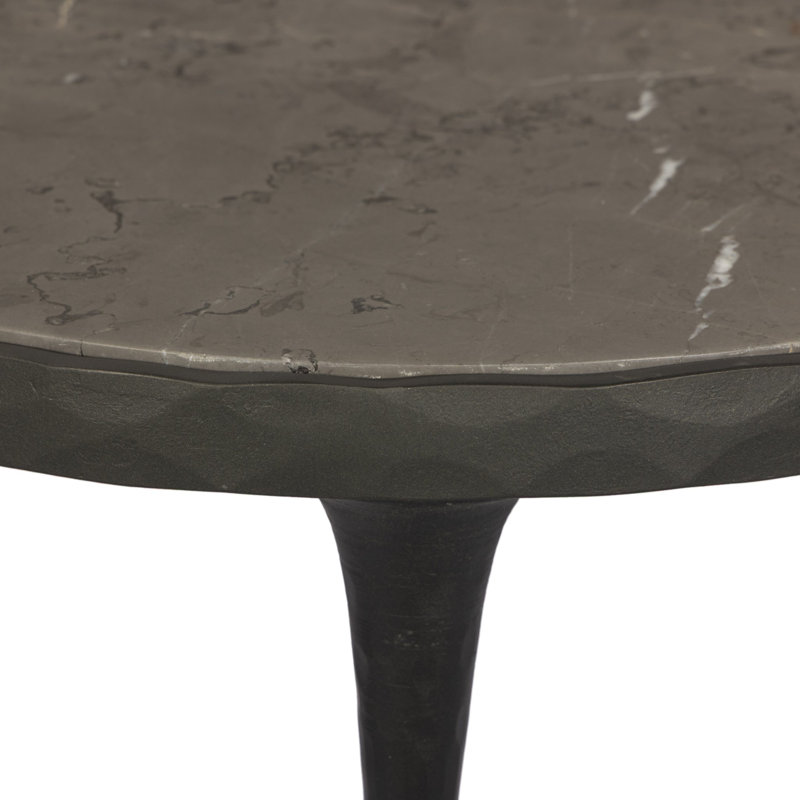 Billings End Table, Gray Italian Marble Top/Hammered Gunmetal Base