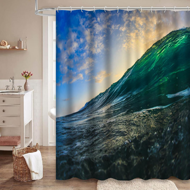 Magnifique rideau de douche avec 12 crochets Seascape, L 72 po x l 78 po