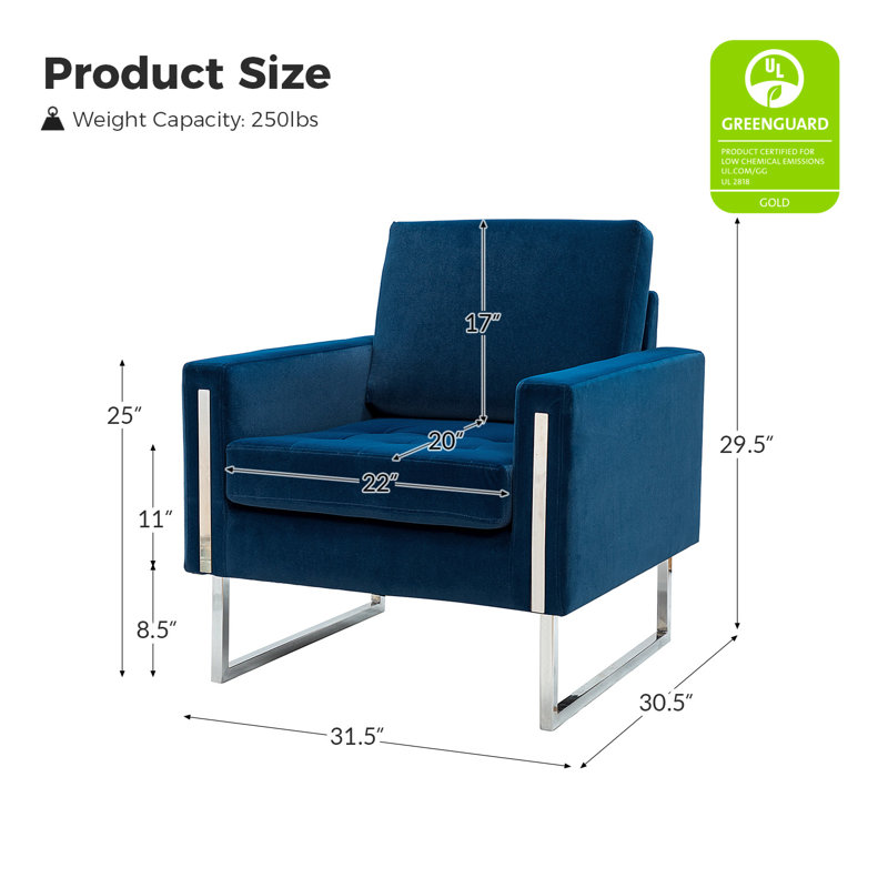 Charo 31.5" W Tufted Velvet Club Chair, Navy Velvet