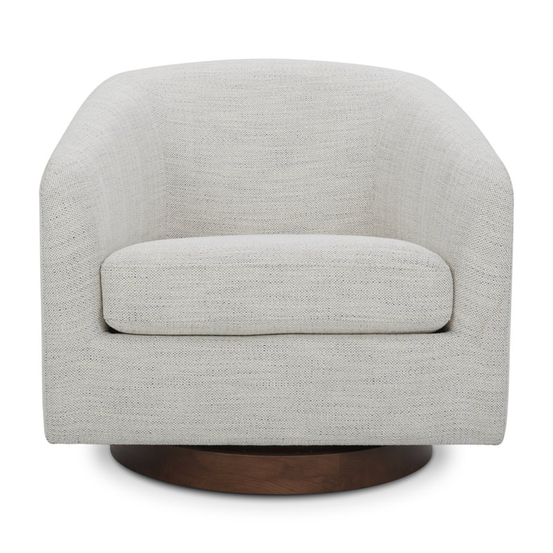 Bennett Upholstered Swivel Barrel Chair With Ottoman, Prestige Ivory