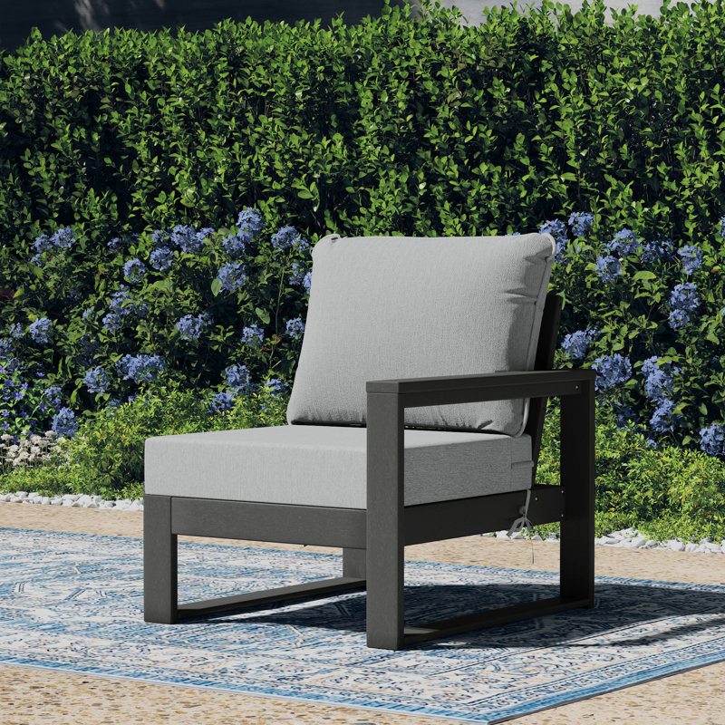 Chaise de patio à accoudoirs droits avec cadre, Gris, Gris clair