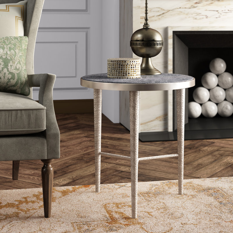 Hammered End Table, Gray/Antique Nickel