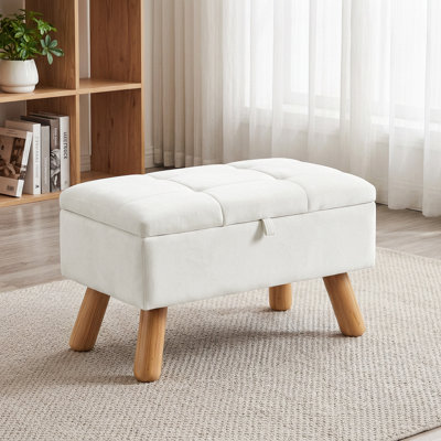 Pouf de rangement en velours, petit repose-pieds rectangulaire rembourré avec charnière de sécurité et pieds en bois, tabouret de coiffeuse capitonné avec assise rembourrée pour salon, chambre à coucher, entrée