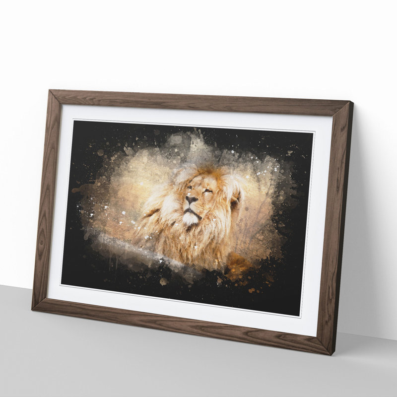 Lion Vol.1 - Picture Frame Graphic Art, 48cm H x 65cm W x 2cm D, Walnut Framed