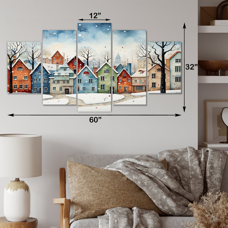  «Multicolor Frosty City In Winter I - Winter Landscape Multipanel Wall Art Decor Set