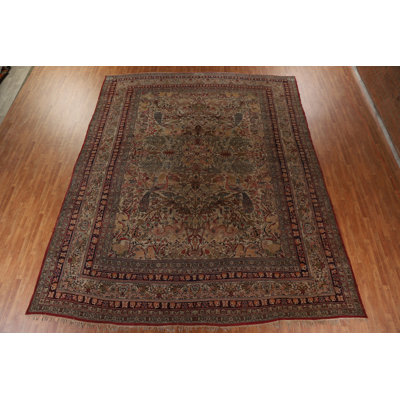 One-of-a-Kind 13'6" x 16'4" 1900s Rectangle Wool Area Rug in Beige and Red