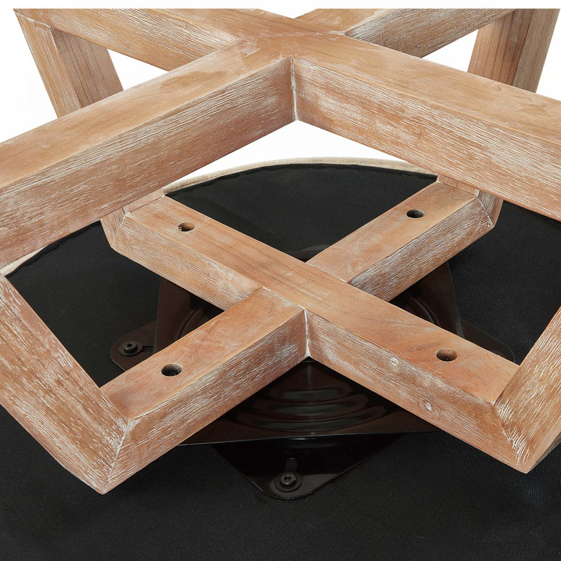 Chaise d'appoint pivotante à 360 degrés avec base en bois massif robuste, Lin bleu clair