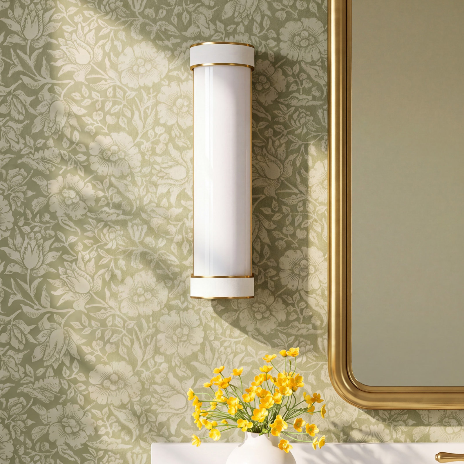 Monroe Single Alabaster Dimmable Vanity Light, Burnished Brass