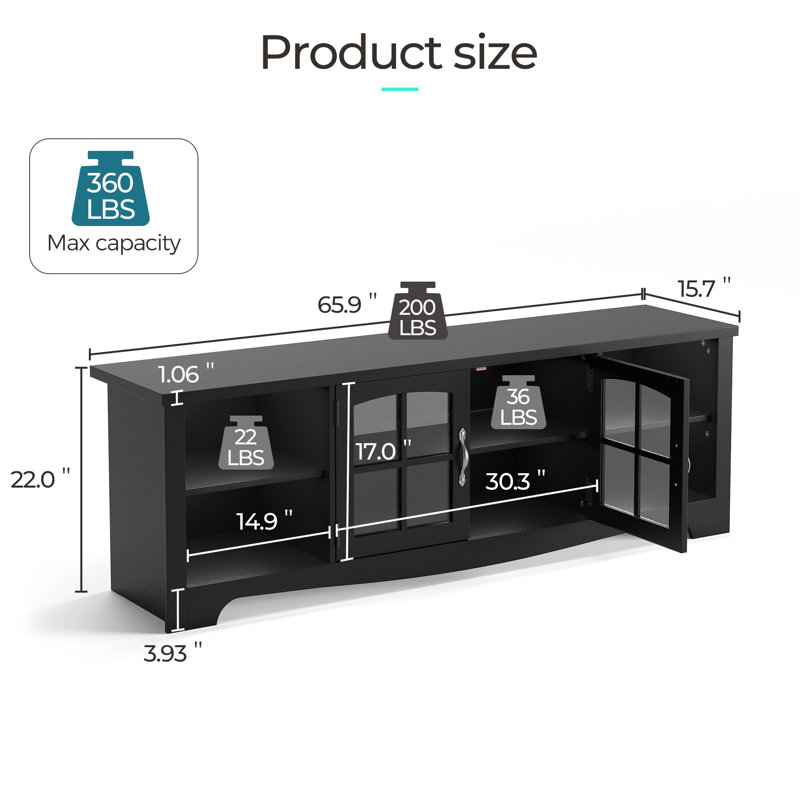 Callison 3-Piece Living Room Table Set, 66" TV Stand And 2 End Tables, Black/Black