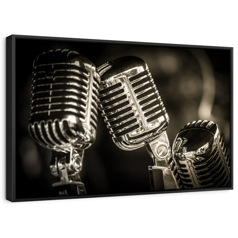 Three Vintage Microphones Canvas Print, 27" H x 40" W