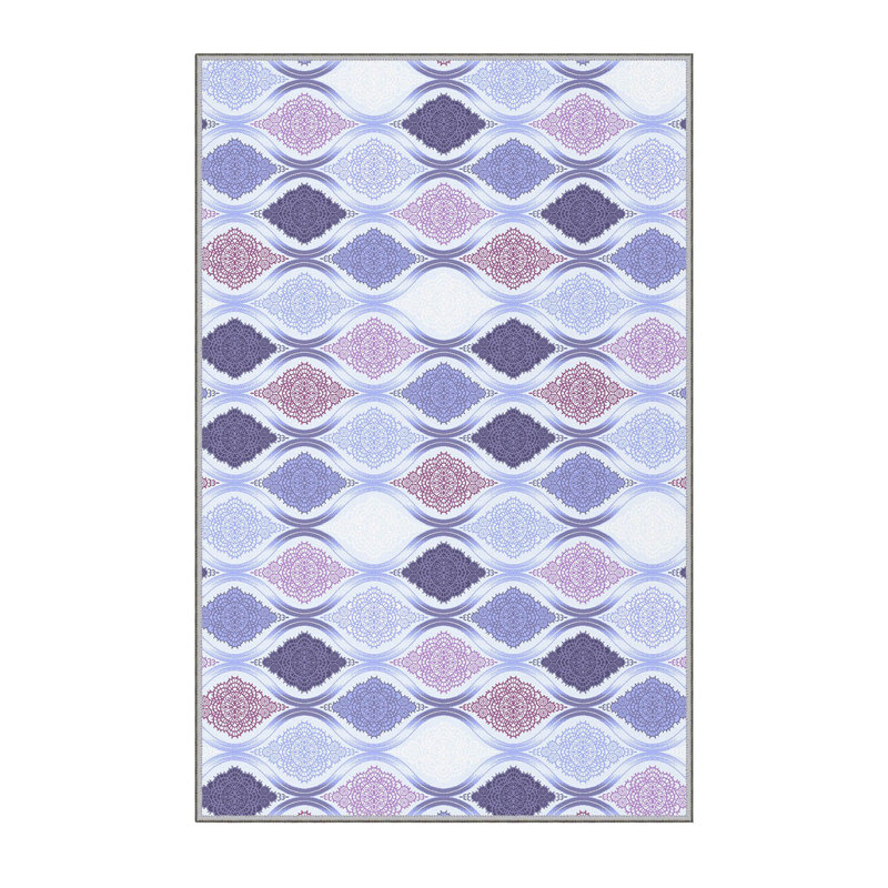 Tapis géométrique tissé à plat en polyester mauve / blanc / brun, Rectangle 2 pi 7 po x 3 pi 11 po