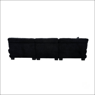 Pelletized Velvet U Shape Cloud Couch With 2 Ottomans, Free Combined 3 Seater Comfy Sofa With Bolster Armrest Pillows For Living Room