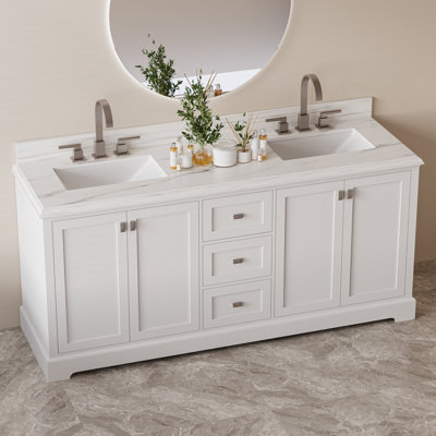 Amator 72'' Fully Assembled Double Bathroom Vanity with Marble Top and Integrated Sink -  Red Barrel StudioÂ®, 6CDFCA6846644A2FB45D0EED93078881