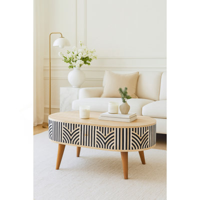 Table basse Bone Inlay, 2 tiroirs, pieds nordiques