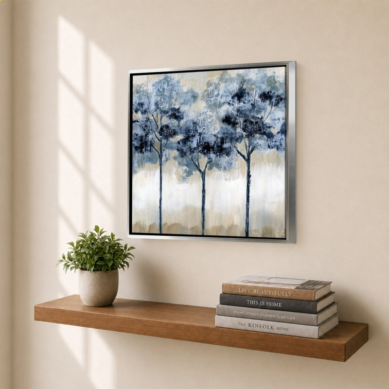 Indigo Grove II par Nan - Impression sur toile, 34" H x 34" W, Impression encadrée sans passe-partout, Silver