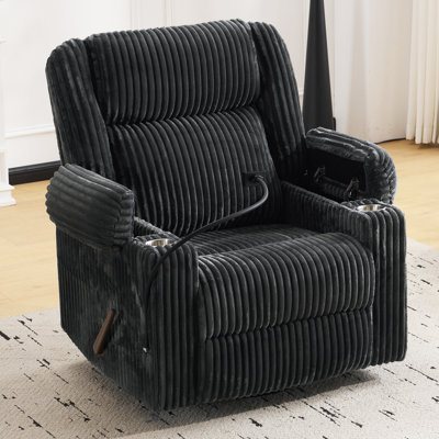 Manual Recliner With Armrest Storage, Featuring An Adjustable Headrest, Phone Holder, And Side Pockets