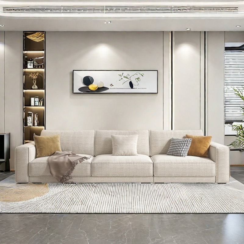 Simple modern cotton and linen sofa, 4, 32.28" H x 110.23" W x 39.37" D
