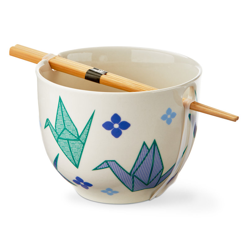 Paper Crane Blue Stoneware Noodle Bowl 16 oz