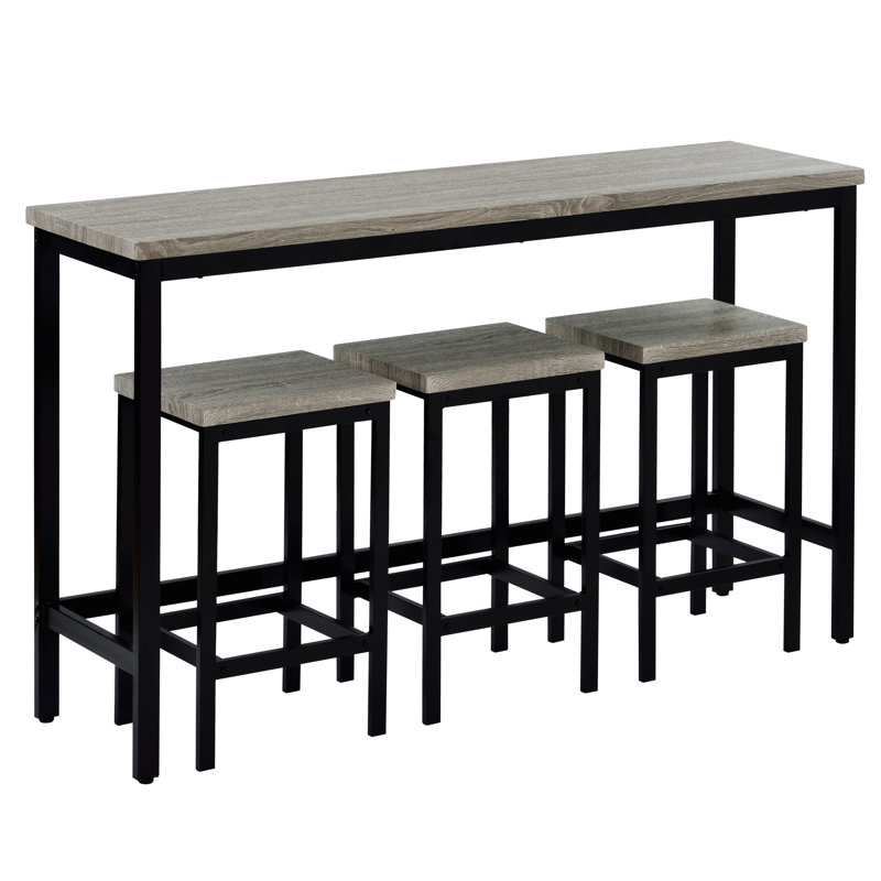 Ensemble très long de table de salle à manger à hauteur de comptoir avec 3 tabourets et repose-pieds - gris, Gris