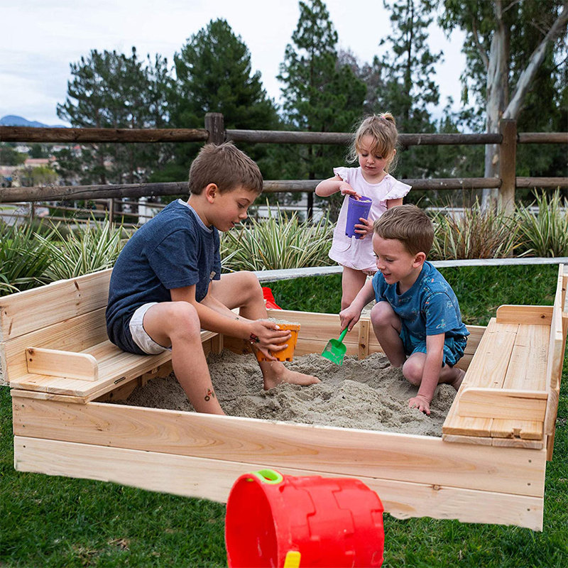 Mindful 48'' x 8'' Solid Wood Square Sandbox