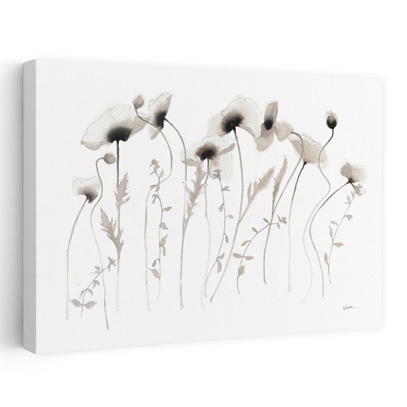 Coquelicots contemporain floral gris blanc Coquelicot gris, H 24 po x l 16 po