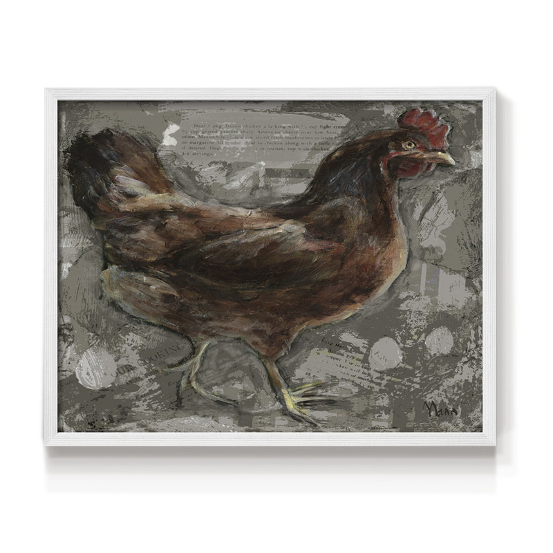 Poule rouge - reproduction encadrée - réarmable, H 22 po x l 28 po, Blanc