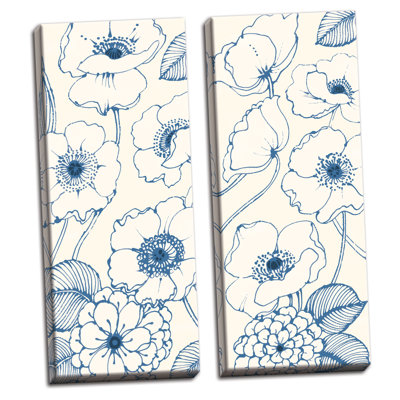 Pen and Ink Flowers on Cream Panel II & IIIf by Wild Apple Portfolio - 2 Piece Drawing Print Set