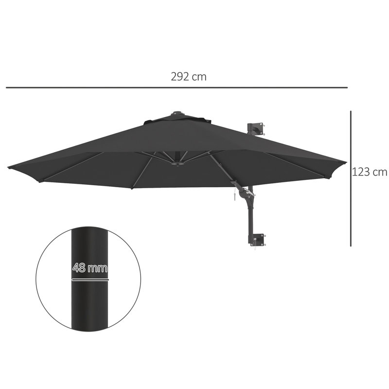 Brigston 292cm Tilt Wall Mount Parasol, Grey