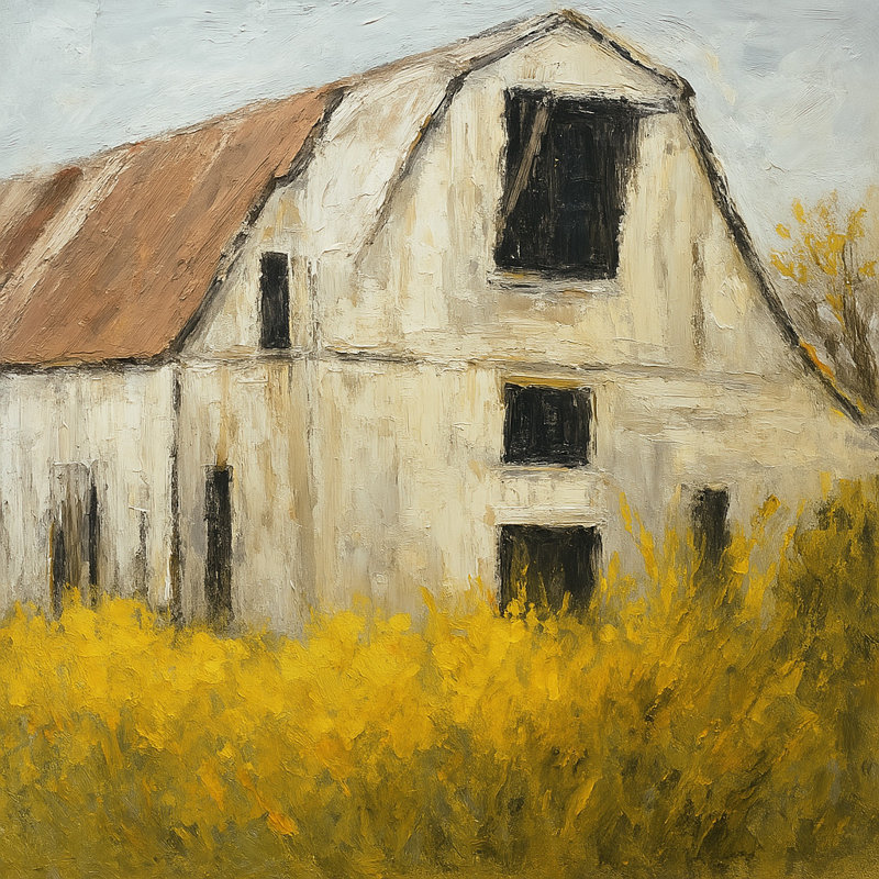 "Golden Fields Barn" – Rustic Farmhouse Canvas Wall Art