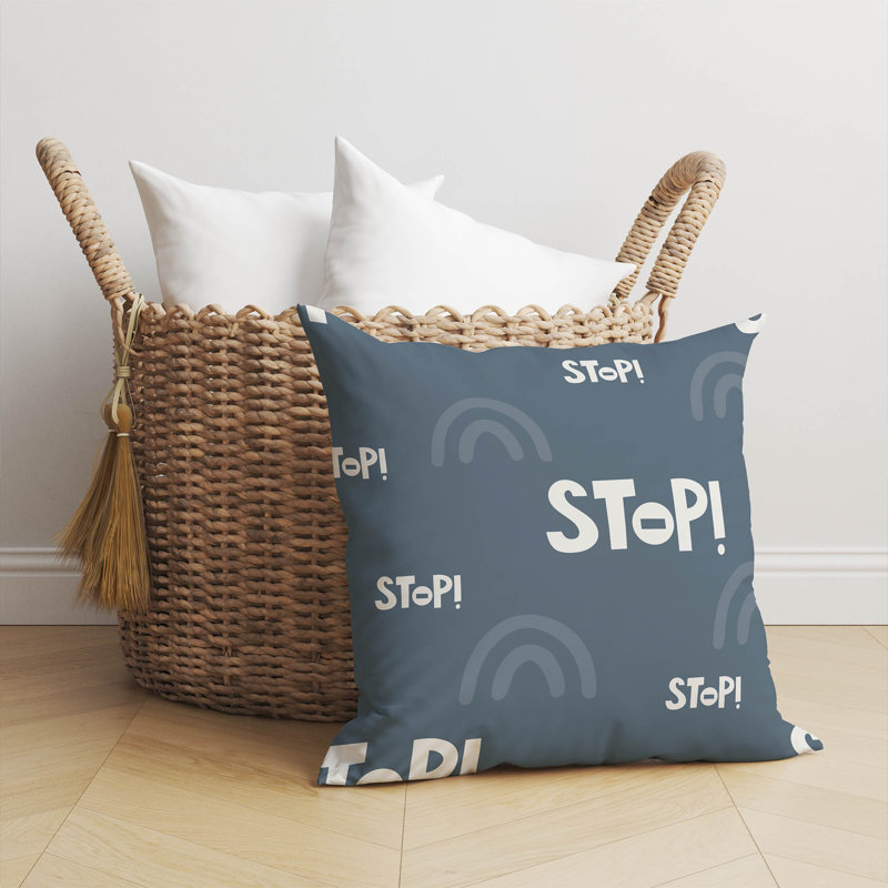 Coussin Stop, Bleu / Ivoire, H 20 po x l 20 po