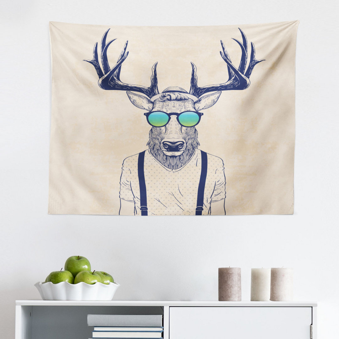 Wandbehang Illustration von Deer Dressed Up Like Cool Hipster Mode Kreative Spaß Tier