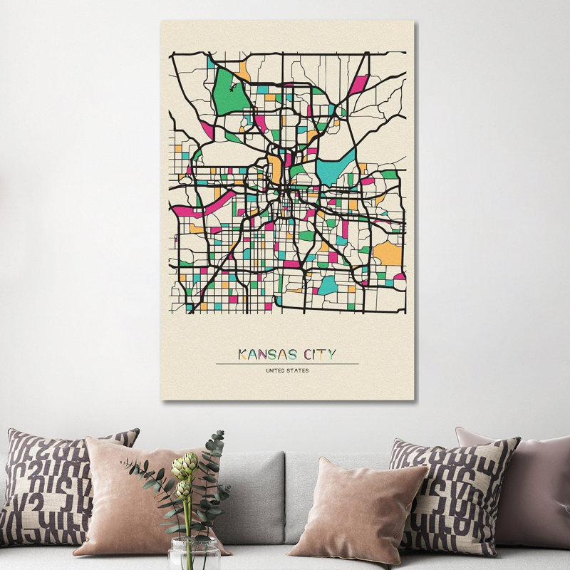 Kansas City, Missouri Map by Ayse Deniz Akerman - Wrapped Canvas Print, 152.5 cm H x 101.5 cm W