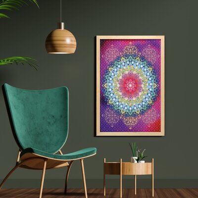 Arrangement with Geometric Zigzag Shape and Blossoming Flowers Bohemian Oriental - Picture Frame Graphic Art Print on Fabric -  East Urban Home, B1C86FDBFA504798B4588C7C1D0F88D6