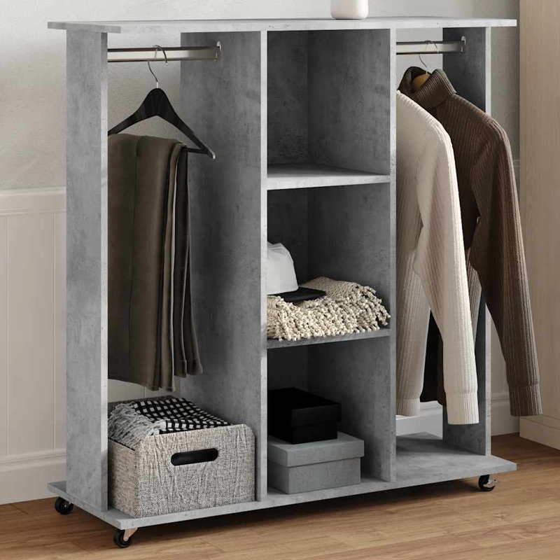 Wardrobe With Wheels 102X38x110 Cm Engineered Wood, Concrete Grey