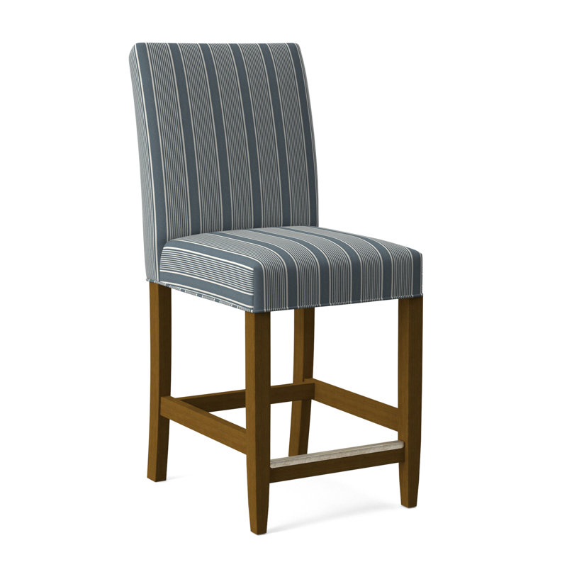 Manhattan Upholstered Stool with Solid Wood Frame, Havana Finish, White Performance Fabric; 0851-94