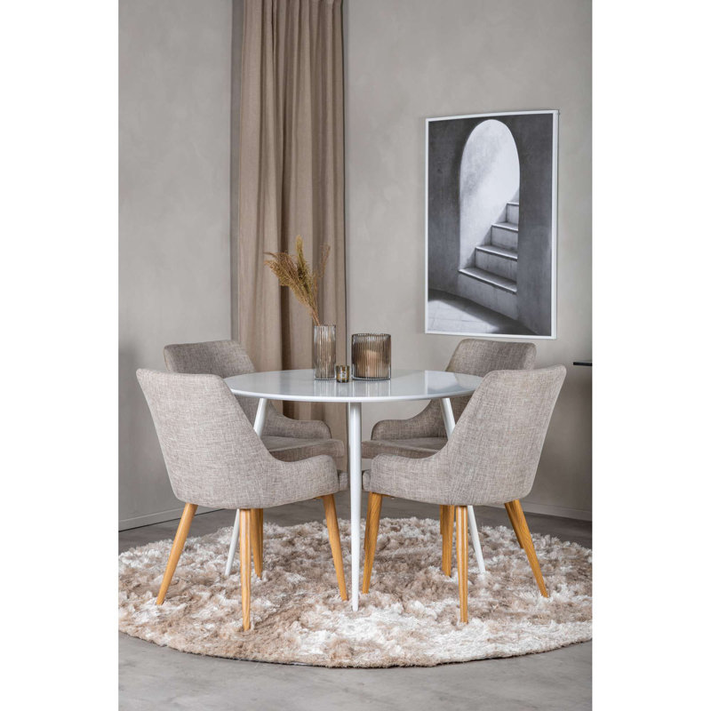 Hokona 4 - Person Dining Set, White/Natural/Grey