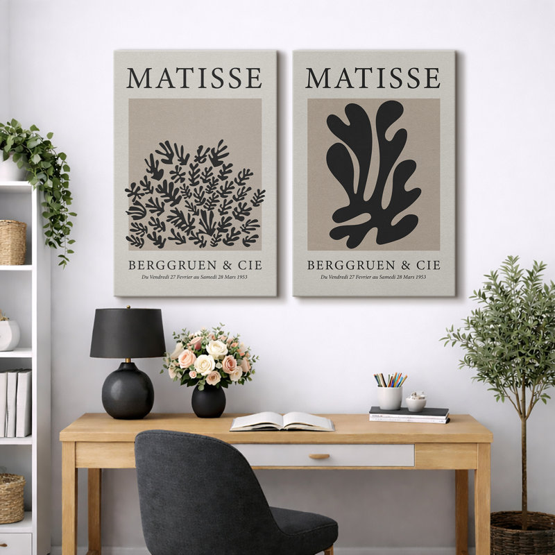 Art classique "Henri Matisse, art botanique noir moderne, images murales neutres modernes, impression sur toile encadrée, ensemble de 2 pièces d'art mural"