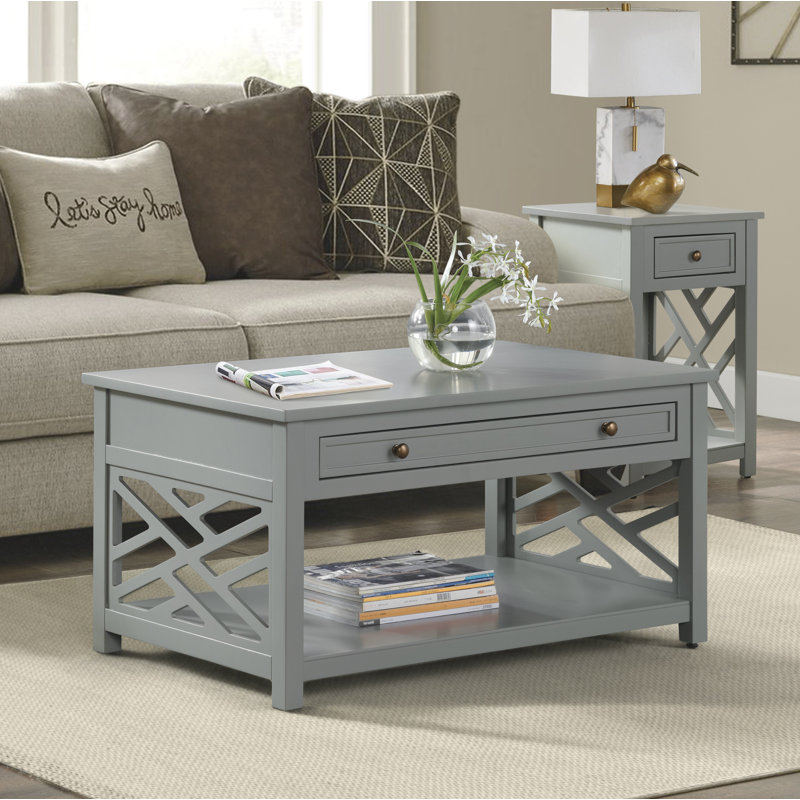 Four Leg Coffee Table with Storage, Grey