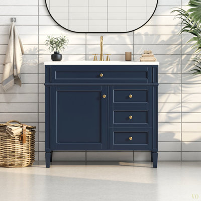 Meuble-lavabo de 36 po avec lavabo supérieur, meuble-lavabo moderne avec 2 tiroirs et tiroir escamotable, meuble-lavabo simple