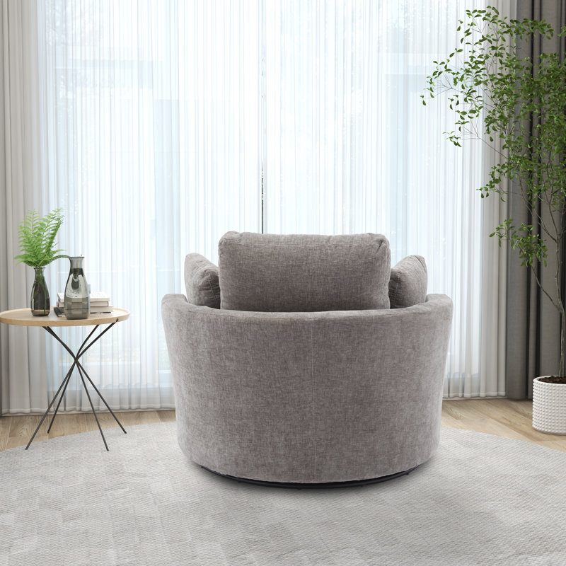 40" W Dahlonega Slipcovered Swivel Barrel Chair, Gray Chenille, 33.6'' H x 40'' W x 35'' D